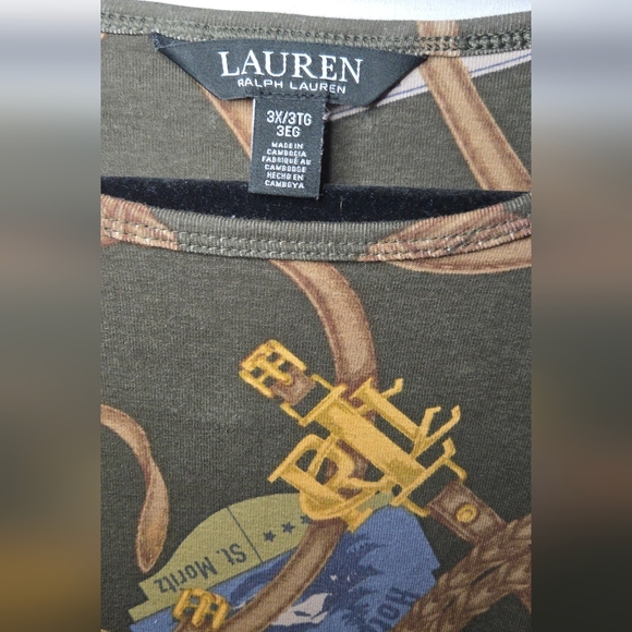 Lauren Ralph Lauren Equestrian Travel Logo Print Preppy Long Sleeve Shirt 3X - Picture 6 of 8